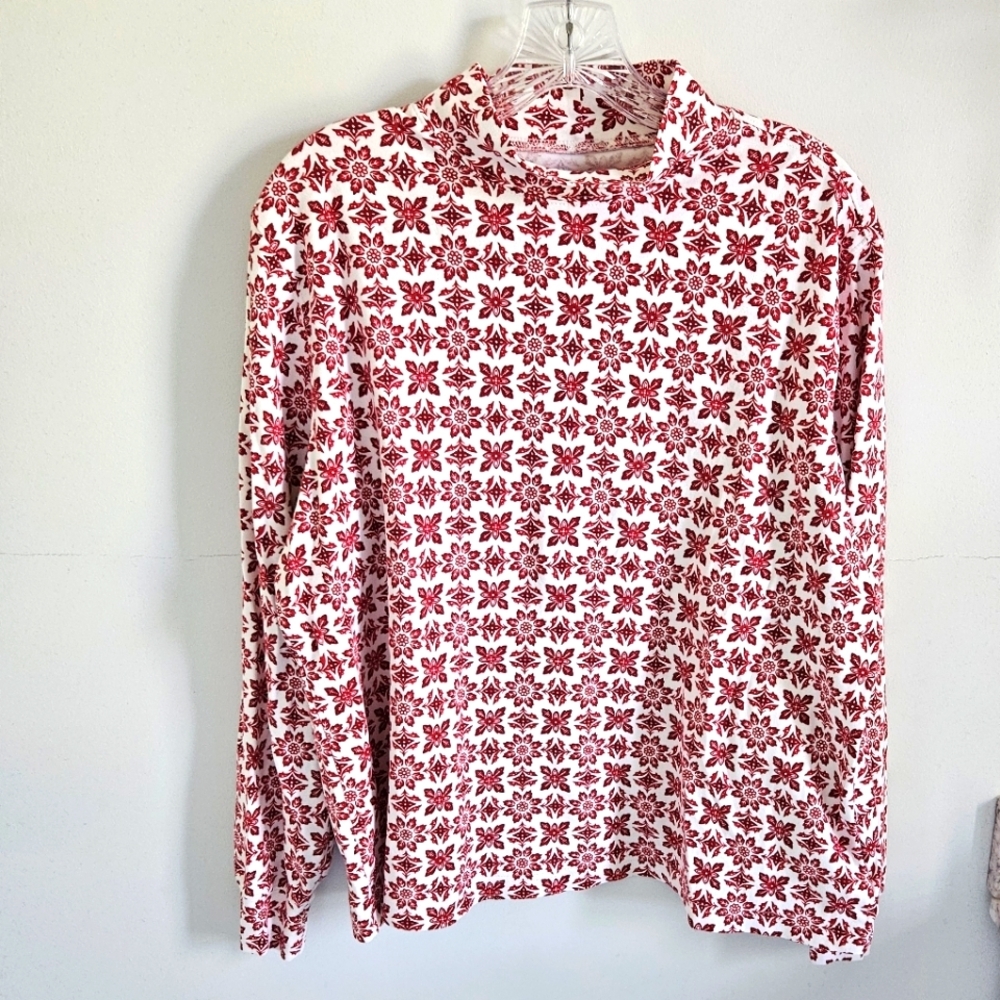 Land's End red motif cotton mock turtleneck top